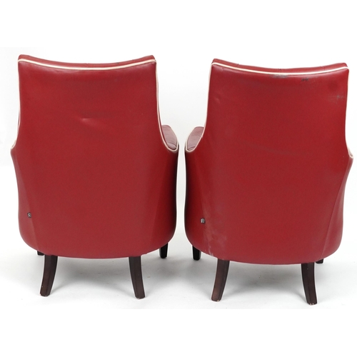 2129 - Pair of contemporary Morgan Furniture armchairs with red button back upholstery, each 98cm high