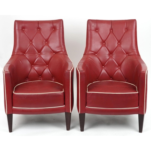 2128 - Pair of contemporary Morgan Furniture armchairs with red button back upholstery, each 98cm high