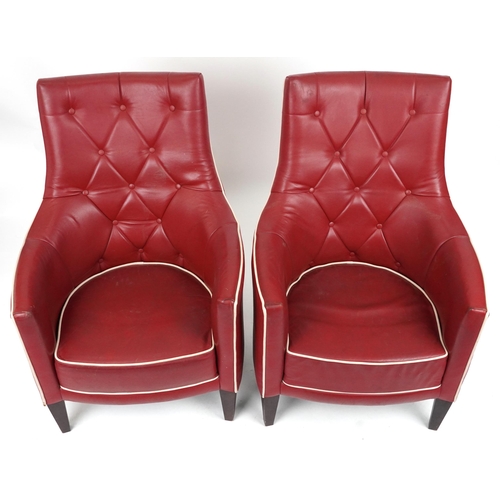 2128 - Pair of contemporary Morgan Furniture armchairs with red button back upholstery, each 98cm high