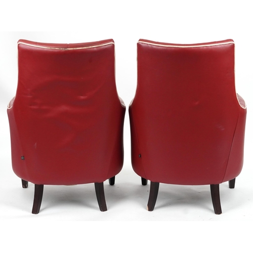 2128 - Pair of contemporary Morgan Furniture armchairs with red button back upholstery, each 98cm high