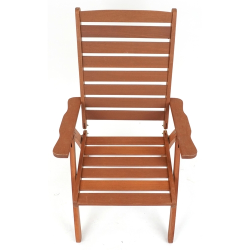 2162 - Adjustable campaign style slatted teak garden chair, 106cm high