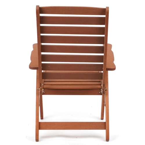 2162 - Adjustable campaign style slatted teak garden chair, 106cm high