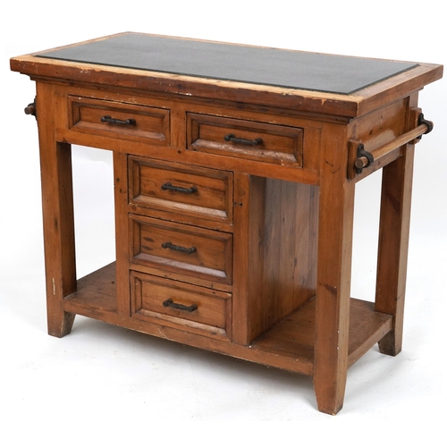 2040 - Free standing hardwood kitchen island with granite top, fitted with an arrangement of ten drawers, 8... 