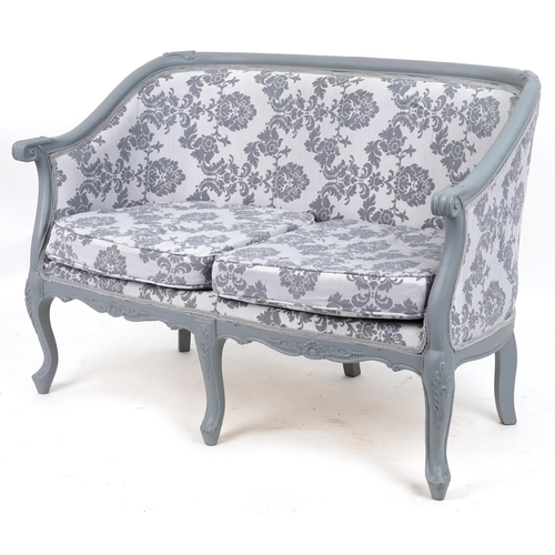 2141 - French style shabby chic two seater salon settee with contemporary floral upholstery, 82cm H x 114cm... 