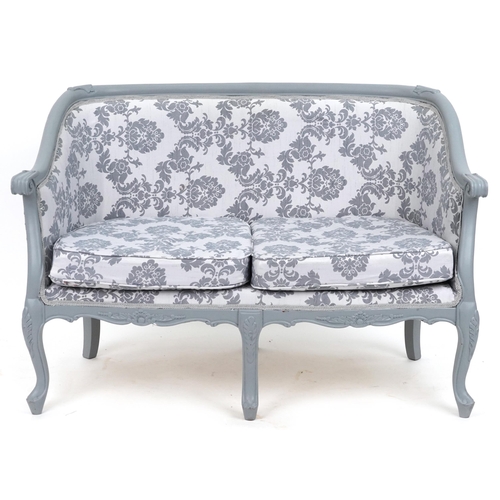 2141 - French style shabby chic two seater salon settee with contemporary floral upholstery, 82cm H x 114cm... 