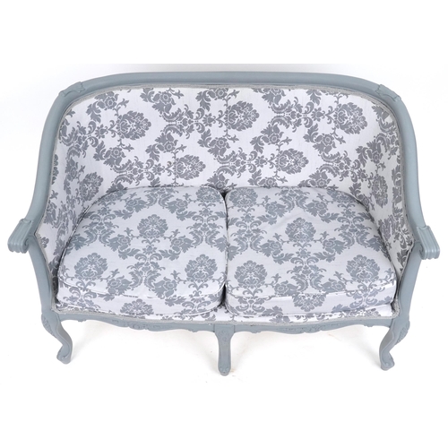 2141 - French style shabby chic two seater salon settee with contemporary floral upholstery, 82cm H x 114cm... 