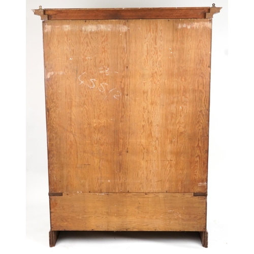 2057 - Antique shabby chic linen fold wardrobe with ornate brass mounts and base drawer, 184cm H x 133.5cm ... 