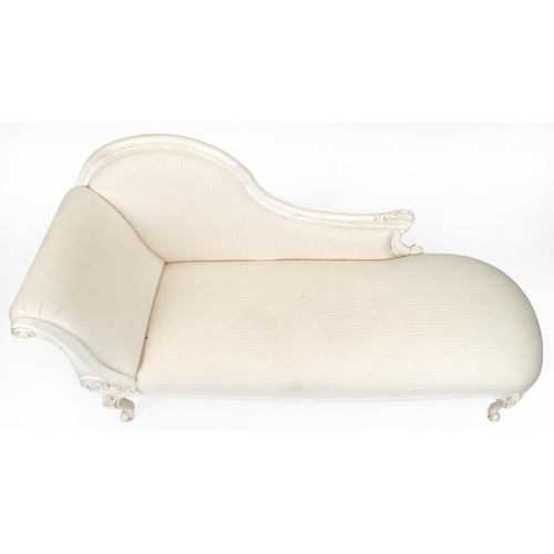 2048 - Contemporary French style chaise longue with striped cream upholstery on carved cabriole legs with f... 