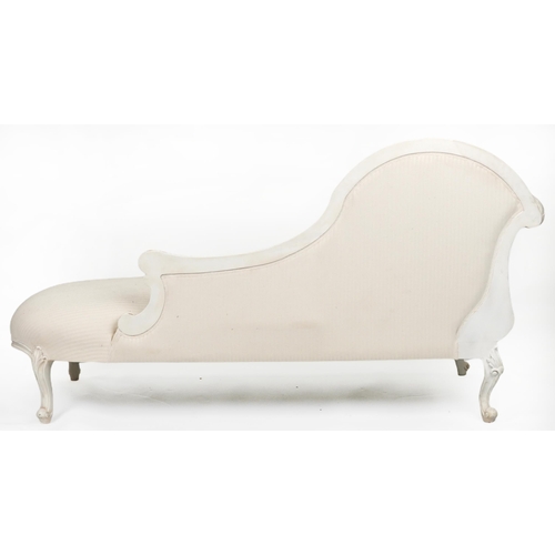 2048 - Contemporary French style chaise longue with striped cream upholstery on carved cabriole legs with f... 