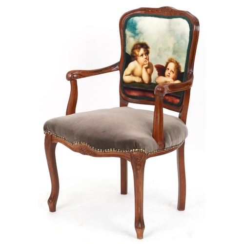 2110 - French style bedroom chair with Putti design upholstery, 88cm high