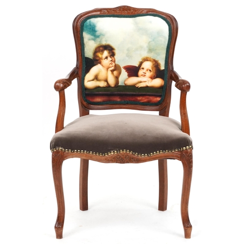 2110 - French style bedroom chair with Putti design upholstery, 88cm high