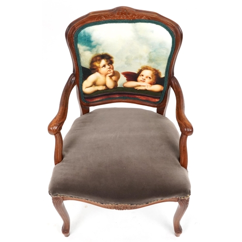 2110 - French style bedroom chair with Putti design upholstery, 88cm high