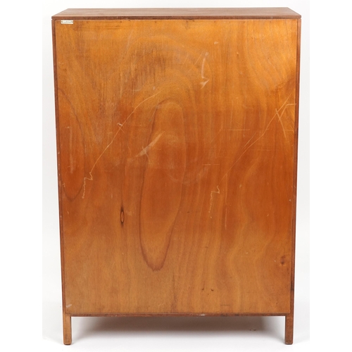 2065 - Loughborough, mid century teak eight drawer chest with brass inlay, 130cm H x 91.5cm W x 46cm D