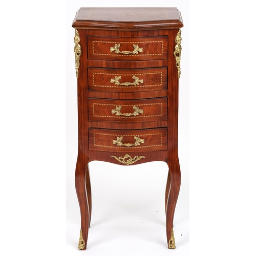 2067 - French Louis XV style inlaid four drawer serpentine nightstand with gilt metal mounts on cabriole le... 