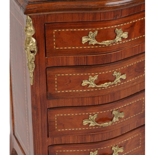 2067 - French Louis XV style inlaid four drawer serpentine nightstand with gilt metal mounts on cabriole le... 