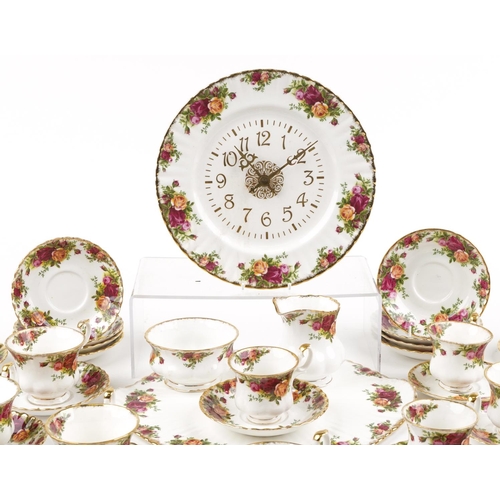 2316 - Royal Albert Old Country Roses china including various teaware, wall clock and cake tray, 35cm wide