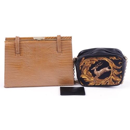 1076 - Leather snakeskin effect ladies bag together with a Wathne leather leaping deer bag