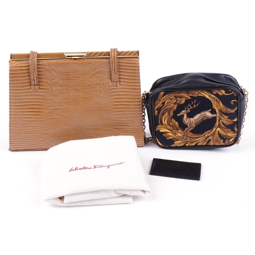 1076 - Leather snakeskin effect ladies bag together with a Wathne leather leaping deer bag