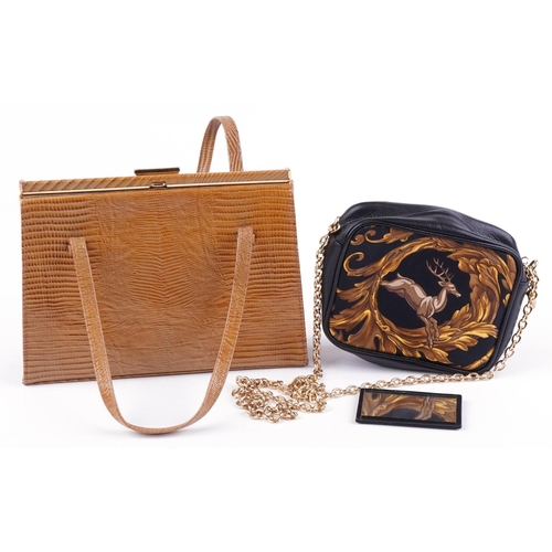 1076 - Leather snakeskin effect ladies bag together with a Wathne leather leaping deer bag