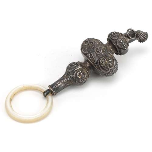 629 - Cornelius Desormaux Saunders and James Francis Hollings Shepherd, Victorian silver babies rattle whi... 