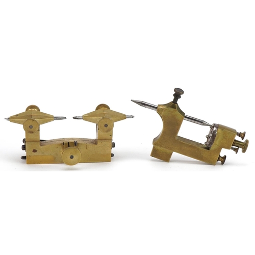 372 - Two antique horological interest watchmaker's brass depthing tools housed in silk lined fitted cases... 