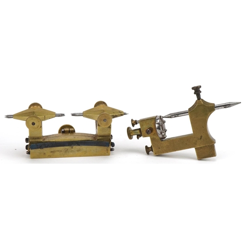 372 - Two antique horological interest watchmaker's brass depthing tools housed in silk lined fitted cases... 