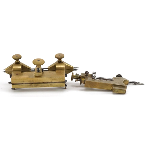 372 - Two antique horological interest watchmaker's brass depthing tools housed in silk lined fitted cases... 