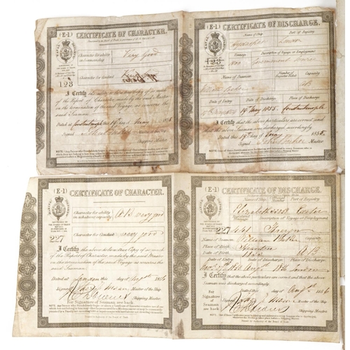 1406 - Victorian naval ephemera comprising Indenture of Apprenticeship Mariner and four Certificates of Cha... 