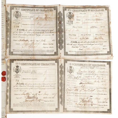 1406 - Victorian naval ephemera comprising Indenture of Apprenticeship Mariner and four Certificates of Cha... 