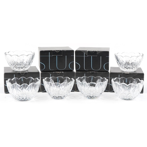 2302 - Set of six Stuart Crystal finger bowls with boxes, each 13cm in diameter