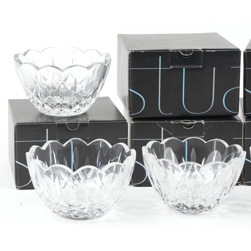 2302 - Set of six Stuart Crystal finger bowls with boxes, each 13cm in diameter