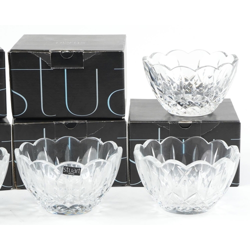 2302 - Set of six Stuart Crystal finger bowls with boxes, each 13cm in diameter