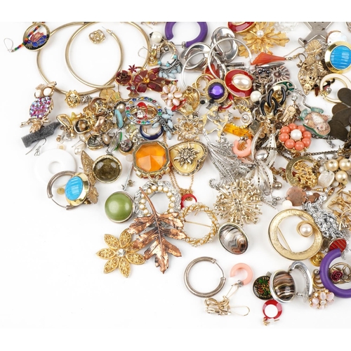 3734 - Extensive collection of predominantly costume jewellery earrings and brooches, some jewelled and ena... 