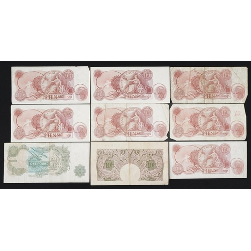 1618 - Bank of England banknotes comprising seven ten shillings, each J S Fforde Chief Cashier, K O Peppiat... 