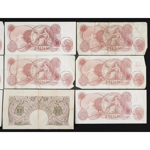 1618 - Bank of England banknotes comprising seven ten shillings, each J S Fforde Chief Cashier, K O Peppiat... 