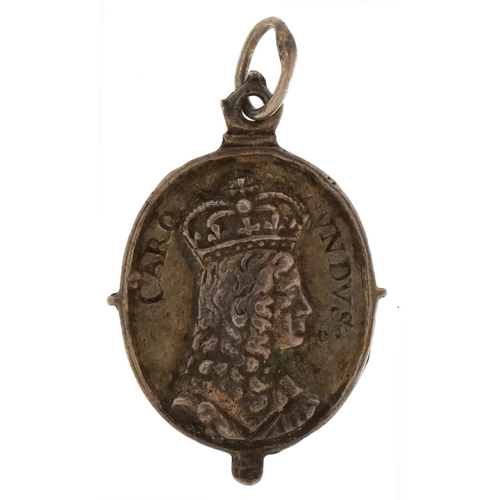 1608 - Charles II unmarked silver Royalist badge, 3cm high