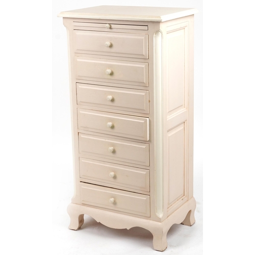 2074 - Contemporary cream painted seven drawer tallboy with brushing slides, 124cm H x 61cm W x 43cm D