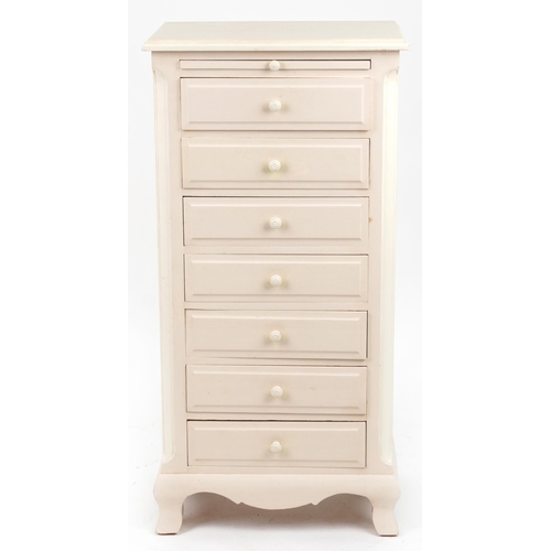 2074 - Contemporary cream painted seven drawer tallboy with brushing slides, 124cm H x 61cm W x 43cm D