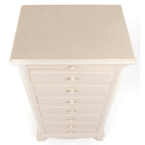 2074 - Contemporary cream painted seven drawer tallboy with brushing slides, 124cm H x 61cm W x 43cm D