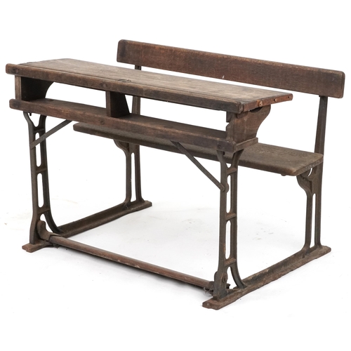 2088 - Early 20th century Industrial child's school desk with hinged top, 59cm H x 92cm W x 56cm D