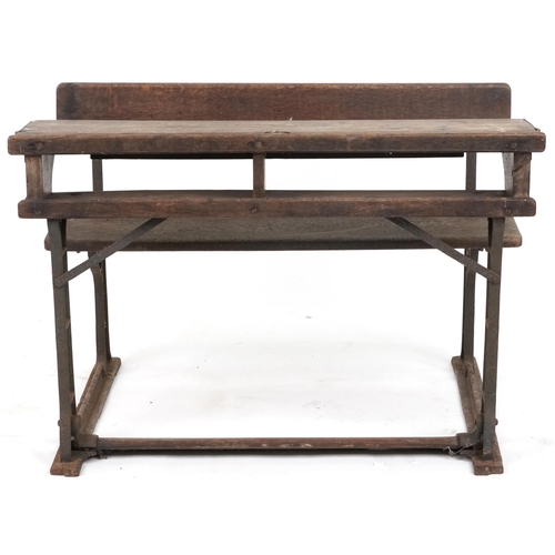 2088 - Early 20th century Industrial child's school desk with hinged top, 59cm H x 92cm W x 56cm D