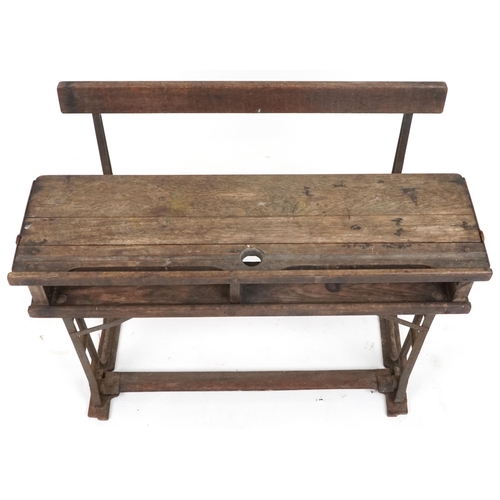 2088 - Early 20th century Industrial child's school desk with hinged top, 59cm H x 92cm W x 56cm D