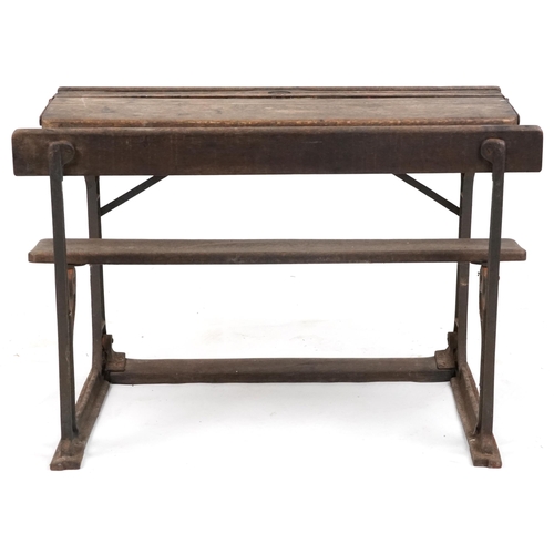 2088 - Early 20th century Industrial child's school desk with hinged top, 59cm H x 92cm W x 56cm D