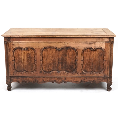 2030 - Provincial French fruit wood desk fitted with two cupboard doors and a drawer, 75cm high x 141.5cm W... 