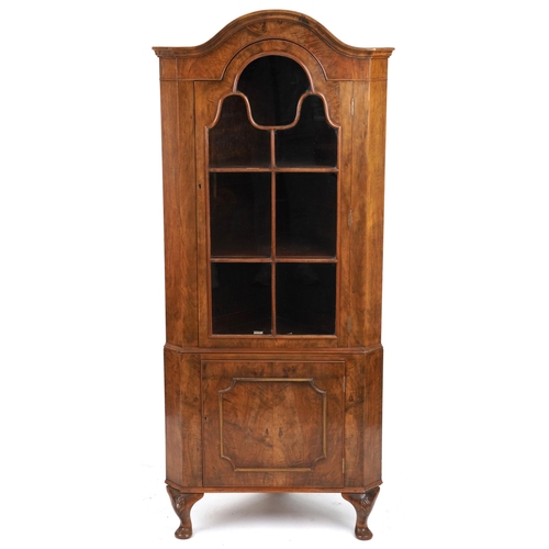 2096 - Queen Anne style walnut corner cabinet, 166cm H x 75cm W x 45cm D