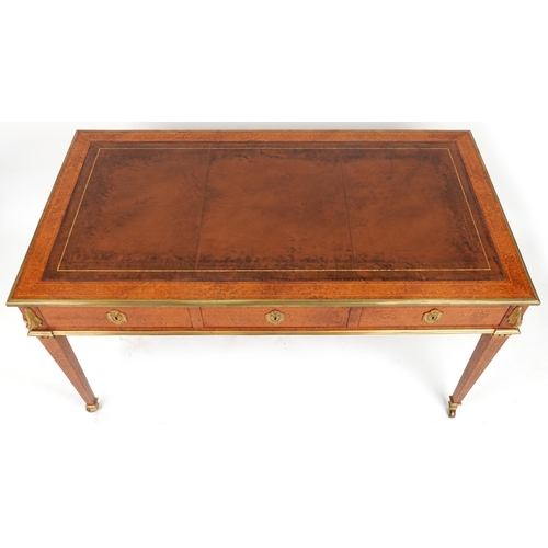 2014 - 19th century line inlaid amboyna Bureau plat  with ormolu mounts on tapering legs, impressed La Port... 