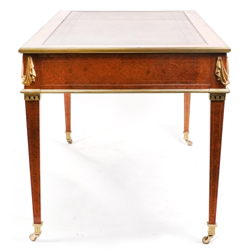 2014 - 19th century line inlaid amboyna Bureau plat  with ormolu mounts on tapering legs, impressed La Port... 