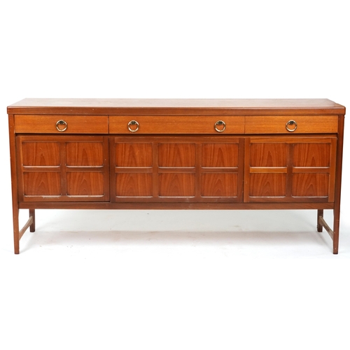 2084 - Nathan, mid century teak sideboard fitted with three drawers above three cupboard doors, 84cm H x 18... 