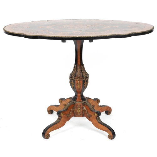 2001 - 19th century continental kingwood, ebony and marquetry inlaid tilt top centre table with shaped top ... 