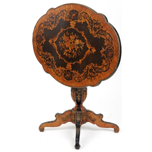 2001 - 19th century continental kingwood, ebony and marquetry inlaid tilt top centre table with shaped top ... 